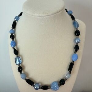 Elegant Blue and Black Beaded Necklace